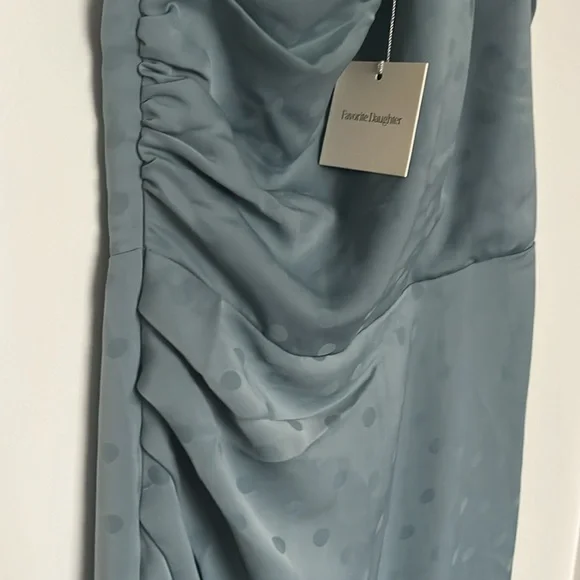 Favorite Daughter The Singles Table Blue Slate Polka Dot One-Shoulder Dress, new - Picture 7 of 9